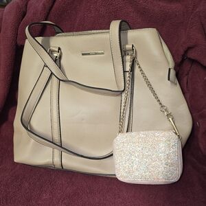 ALDO Beige Tote Bag with Glitter Pouch